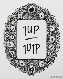 Tattoo sketch a retro arcade button with "1up... - эскиз тату (№1753008650_0, 20.07.2025 10:50) — Tatufoto.com