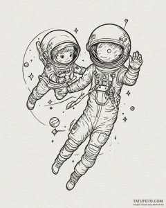 Tattoo sketch a tiny astronaut holding onto a... - эскиз тату (№1753009412_0, 20.07.2025 11:03) — Tatufoto.com