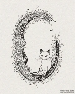 Tattoo design a silhouette of a cat, with a c... - эскиз тату (№1753009496_0, 20.07.2025 11:04) — Tatufoto.com