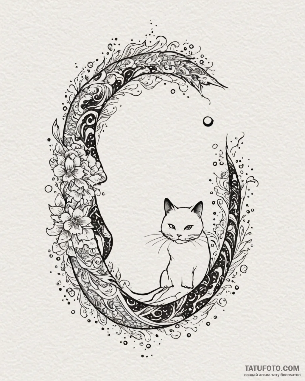 Tattoo design a silhouette of a cat, with a c… — эскиз тату (№1753009496_0, 20.07.2025 11:04) — Tatufoto.com