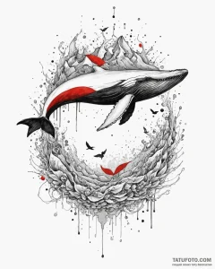 Whale, ink illustration for tattoo, trash pol... - эскиз тату (№1753011694_0, 20.07.2025 11:41) — Tatufoto.com