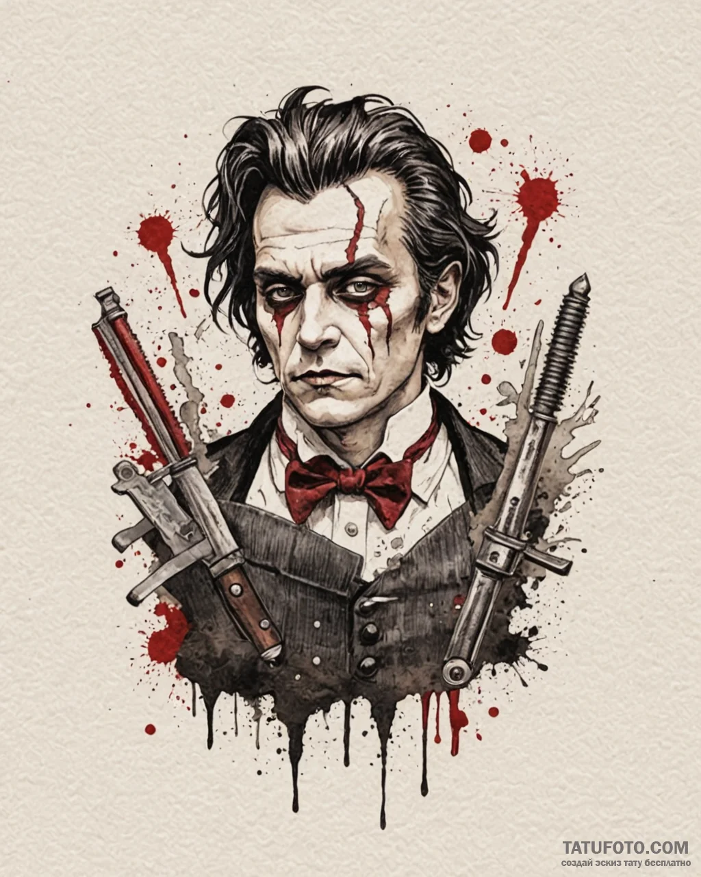 A trash polka portrait of sweeney todd, the d... - эскиз тату (№1753011947_0, 20.07.2025 11:45) — Tatufoto.com