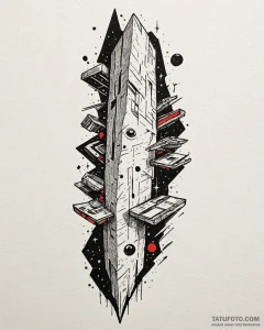 A minimalist linework tattoo of the monolith... - эскиз тату (№1753012116_0, 20.07.2025 11:48) — Tatufoto.com