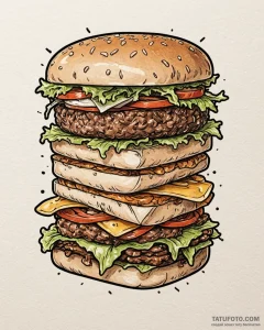 A neo-traditional tattoo of a kahuna burger b... - эскиз тату (№1753012370_0, 20.07.2025 11:52) — Tatufoto.com