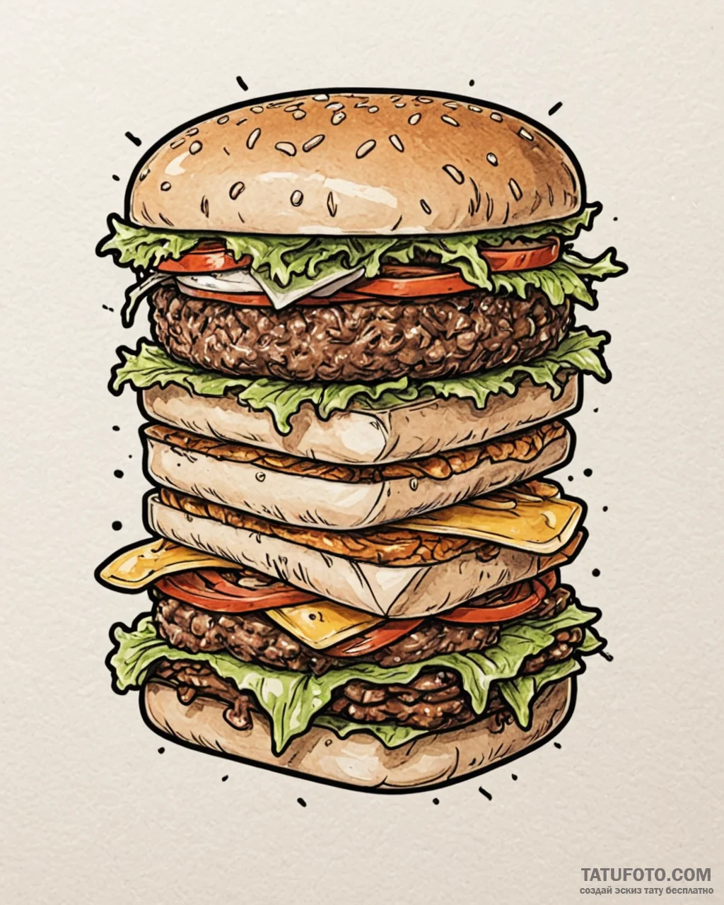 A neo-traditional tattoo of a kahuna burger b… — эскиз тату (№1753012370_0, 20.07.2025 11:52) — Tatufoto.com