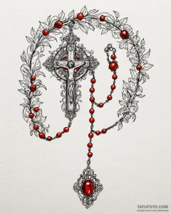 Rosary, tattoo line art, black and red ink, r... - эскиз тату (№1753012454_0, 20.07.2025 11:54) — Tatufoto.com