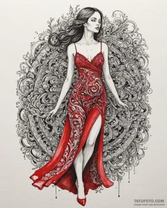 Watercolor sketch of the "woman in the red dr... - эскиз тату (№1753012961_0, 20.07.2025 12:02) — Tatufoto.com