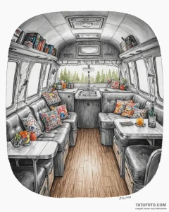 The interior of a classic airstream trailer,... - эскиз тату (№1753013131_0, 20.07.2025 12:05) — Tatufoto.com