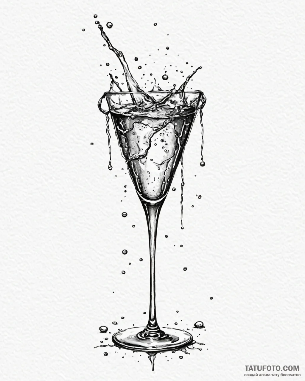 A shot of a glass of champagne, with bubbles… — эскиз тату (№1753013215_0, 20.07.2025 12:06) — Tatufoto.com