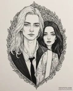 A sketch of the main characters from only lov... - эскиз тату (№1753013299_0, 20.07.2025 12:08) — Tatufoto.com