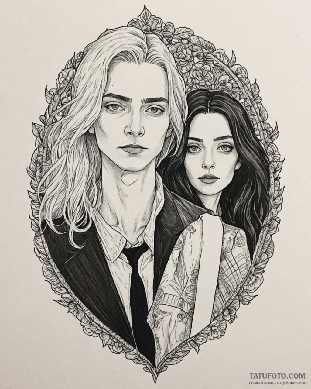 A sketch of the main characters from only lov… — эскиз тату (№1753013299_0, 20.07.2025 12:08) — Tatufoto.com