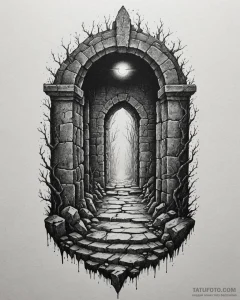 Tattoo sketch a fantasy dungeon entrance with... - эскиз тату (№1753013469_0, 20.07.2025 12:11) — Tatufoto.com
