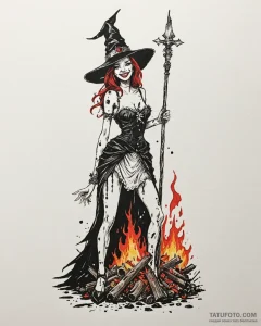 A trash polka tattoo of a beautiful witch bei... - эскиз тату (№1753014822_0, 20.07.2025 12:33) — Tatufoto.com