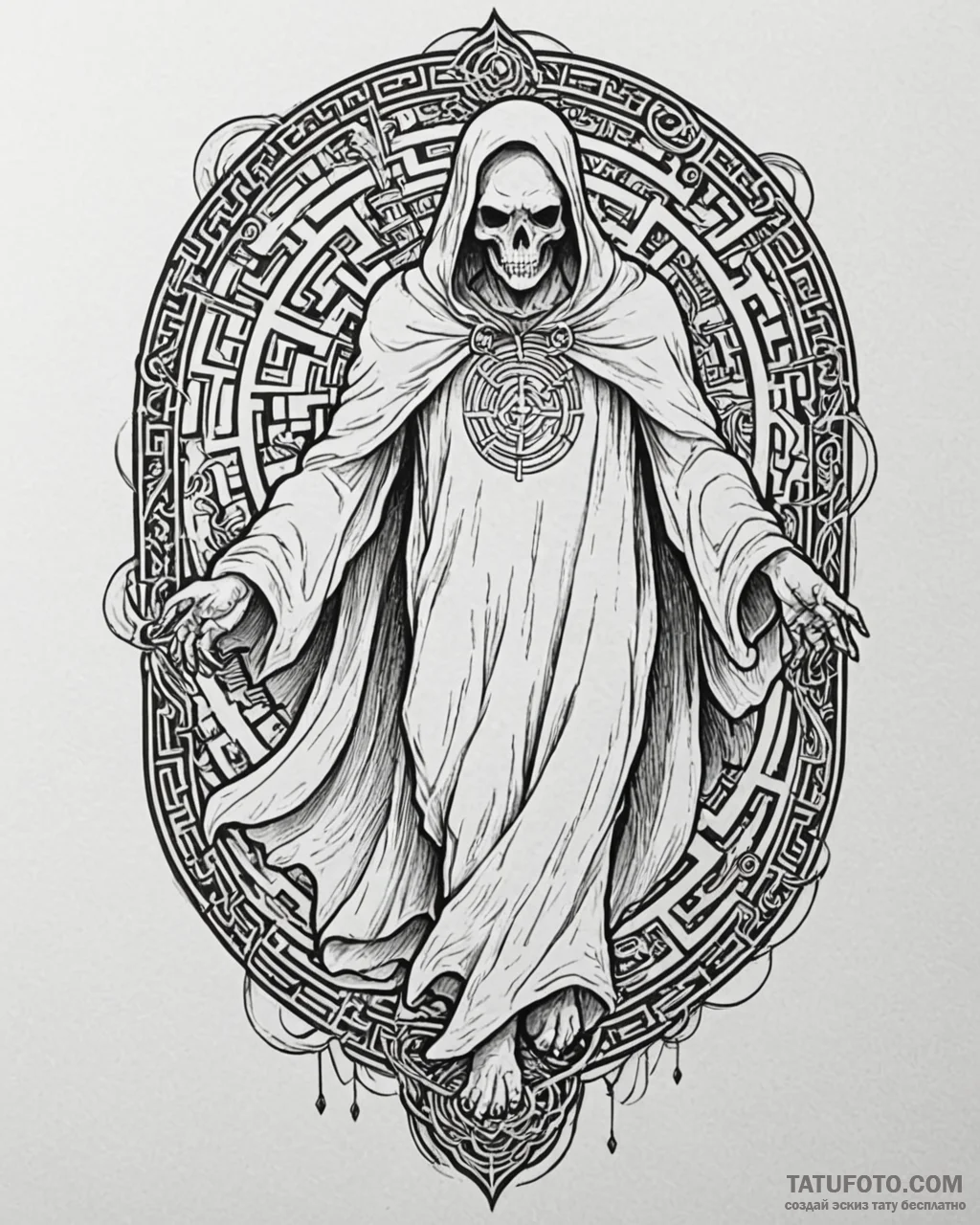 Tattoo sketch a stylized ghost from a maze ga… — эскиз тату (№1753014991_0, 20.07.2025 12:36) — Tatufoto.com