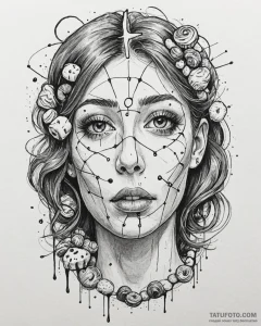 A trash polka composition of l's face, with s... - эскиз тату (№1753015075_0, 20.07.2025 12:37) — Tatufoto.com