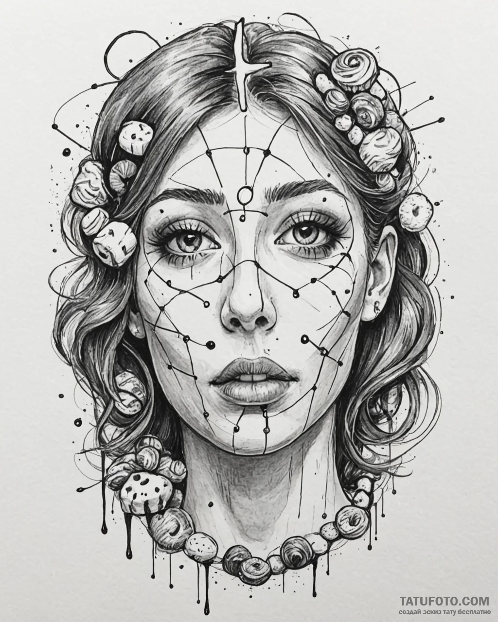 A trash polka composition of l’s face, with s… — эскиз тату (№1753015075_0, 20.07.2025 12:37) — Tatufoto.com