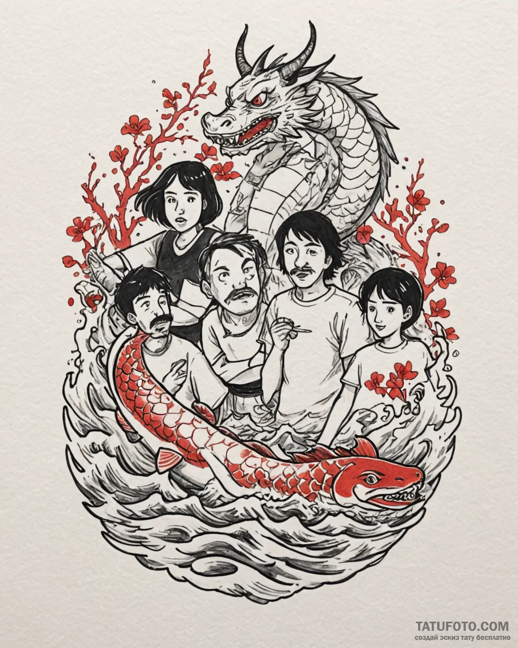 A watercolor tattoo of the main characters fr... - эскиз тату (№1753015412_0, 20.07.2025 12:43) — Tatufoto.com