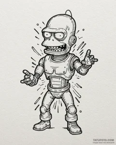 A graphic novel panel of bender from futurama... - эскиз тату (№1753015665_0, 20.07.2025 12:47) — Tatufoto.com