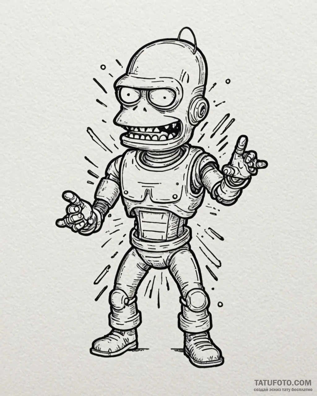 A graphic novel panel of bender from futurama... - эскиз тату (№1753015665_0, 20.07.2025 12:47) — Tatufoto.com