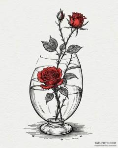 A single, perfect red rose in a crystal vase... - эскиз тату (№1753015834_0, 20.07.2025 12:50) — Tatufoto.com