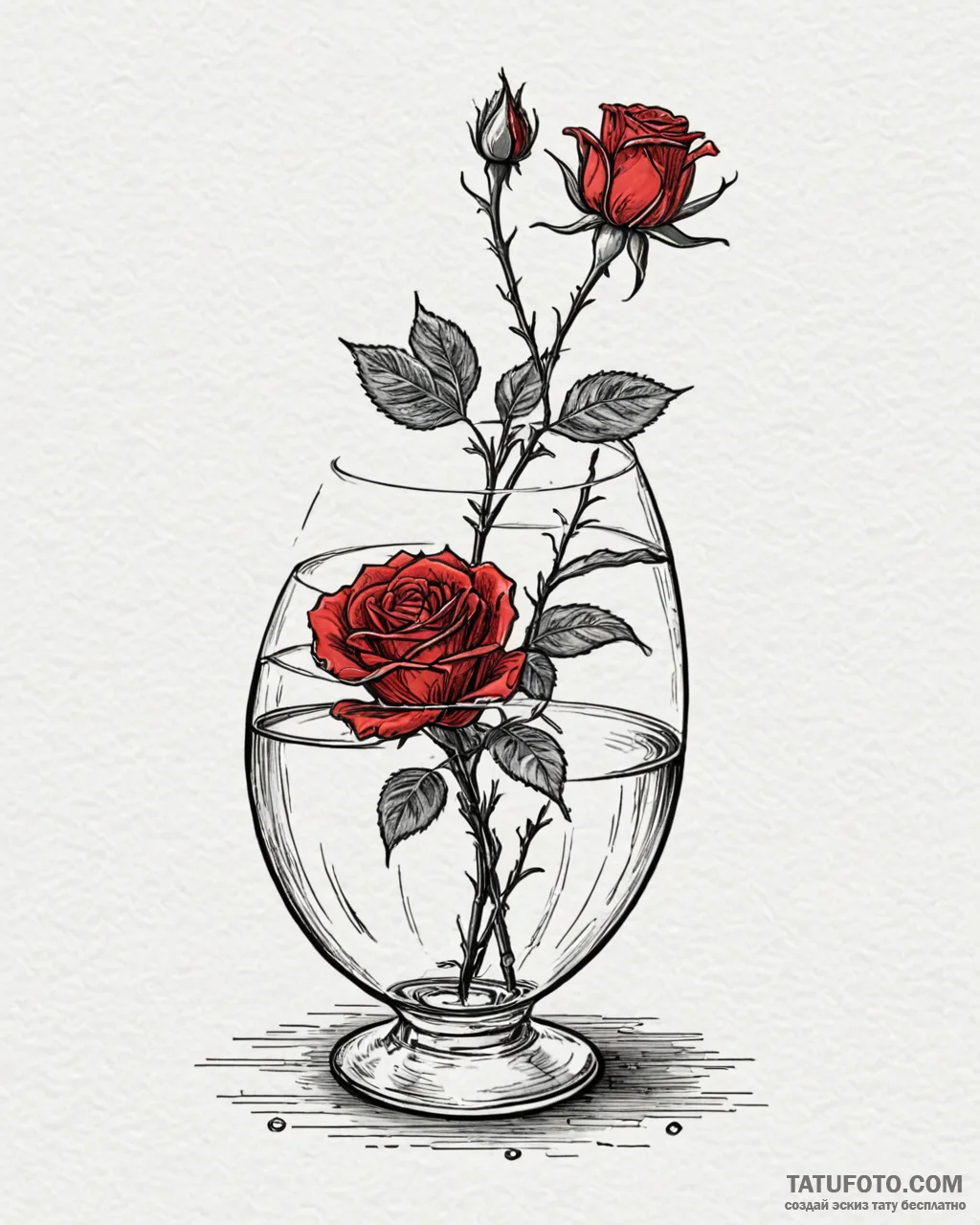 A single, perfect red rose in a crystal vase… — эскиз тату (№1753015834_0, 20.07.2025 12:50) — Tatufoto.com