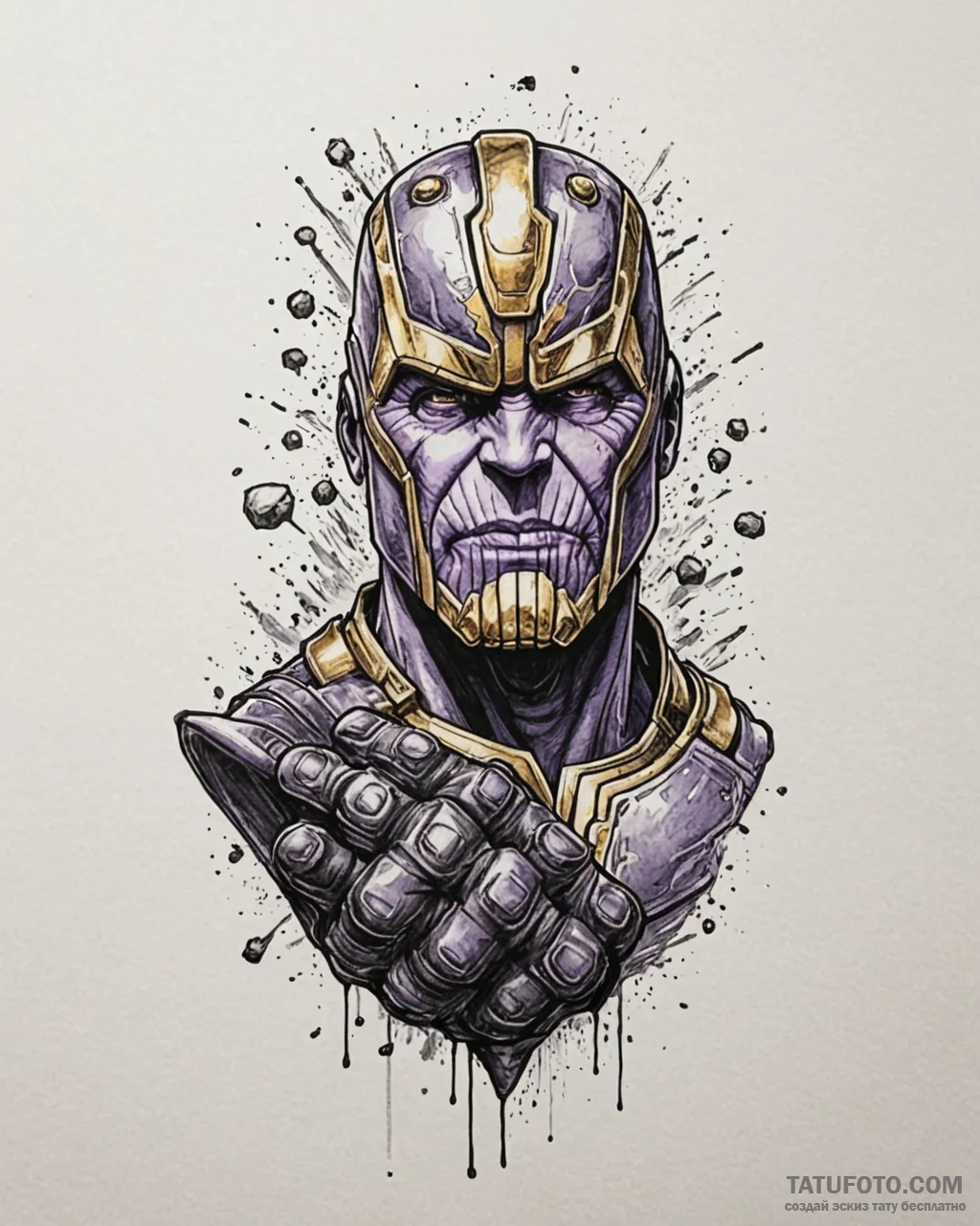 A trash polka portrait of thanos with the inf… — эскиз тату (№1753016004_0, 20.07.2025 12:53) — Tatufoto.com