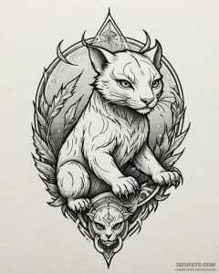 A neo-traditional tattoo of a character and t... - эскиз тату (№1753016339_0, 20.07.2025 12:58) — Tatufoto.com