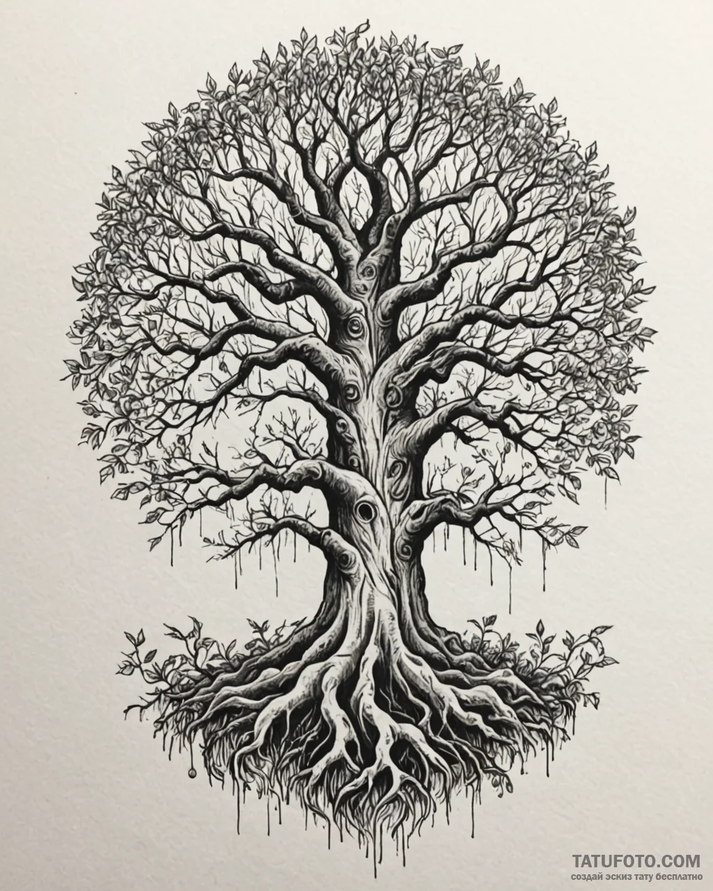 Tattoo design a powerful, ancient banyan tree... - эскиз тату (№1753016670_0, 20.07.2025 13:04) — Tatufoto.com