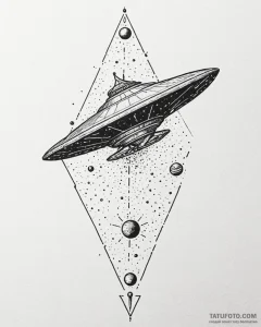 Tattoo sketch a stylized spaceship hovering o... - эскиз тату (№1753017663_0, 20.07.2025 13:21) — Tatufoto.com