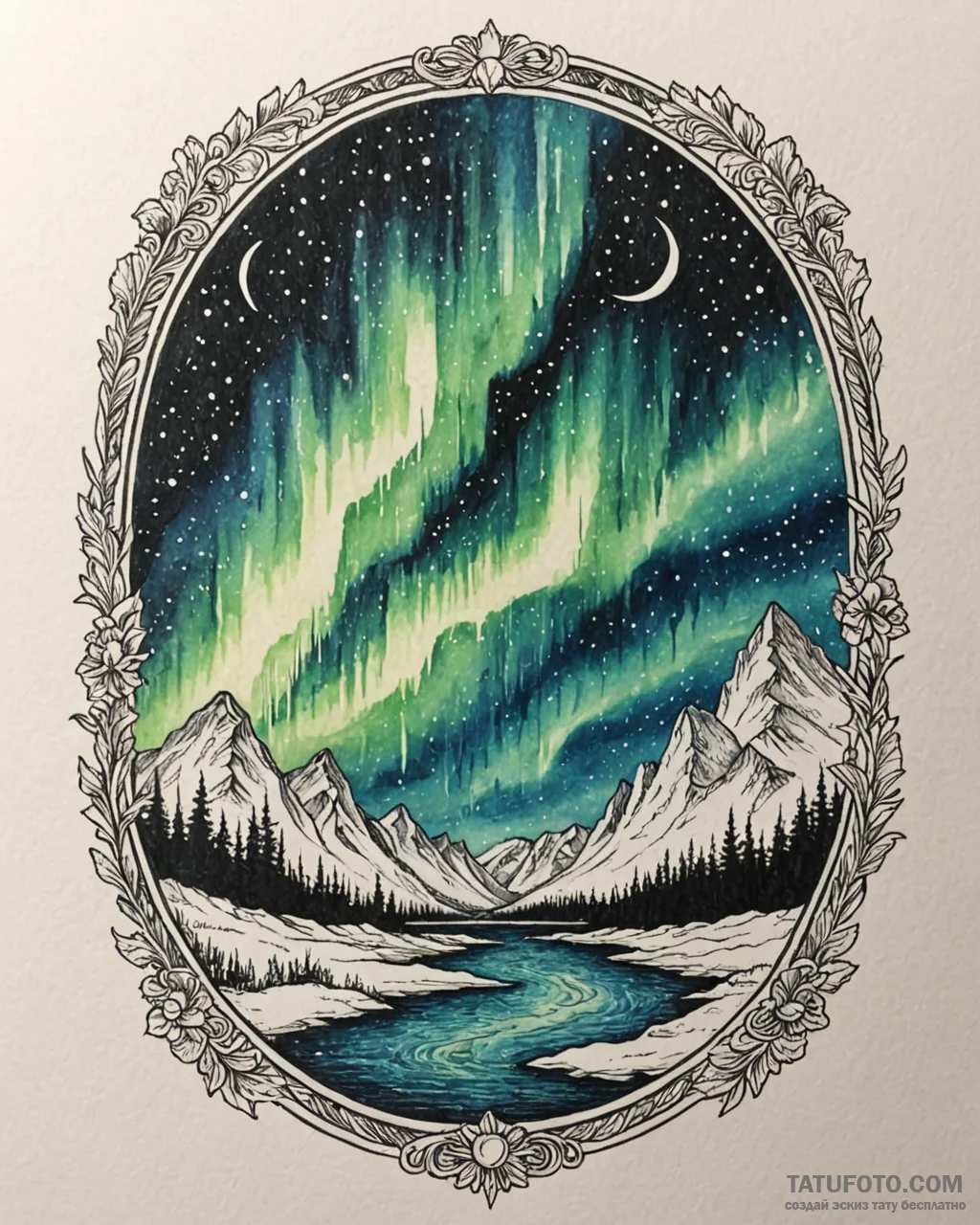 The northern lights (aurora borealis) dancing... - эскиз тату (№1753018079_0, 20.07.2025 13:27) — Tatufoto.com