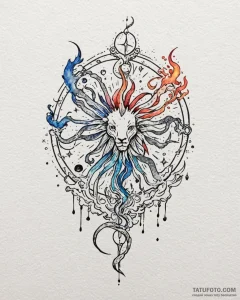 Tattoo sketch a zodiac glyph formed by wisps... - эскиз тату (№1753018326_0, 20.07.2025 13:32) — Tatufoto.com