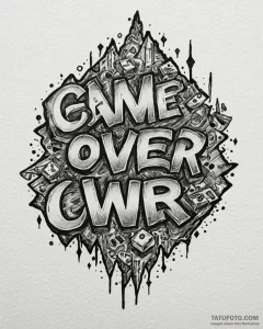 Tattoo sketch a "game over" message made of f... - эскиз тату (№1753018409_0, 20.07.2025 13:33) — Tatufoto.com