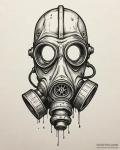 Tattoo sketch a stylized gas mask with a sing... - эскиз тату (№1753018656_0, 20.07.2025 13:37) — Tatufoto.com