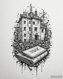 A trash polka composition of the hotel room f... - эскиз тату (№1753018740_0, 20.07.2025 13:39) — Tatufoto.com