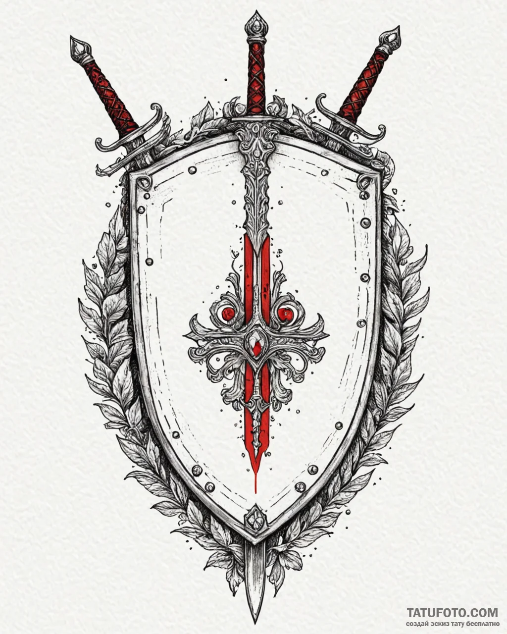 Shield and sword, artistic tattoo sketch, bla... - эскиз тату (№1753019235_0, 20.07.2025 13:47) — Tatufoto.com