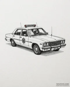 A tattoo of the "spinner" police car, detaile... - эскиз тату (№1753019399_0, 20.07.2025 13:49) — Tatufoto.com