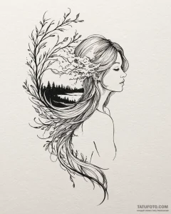 Tattoo sketch a subtle, flowing watercolor la... - эскиз тату (№1753019564_0, 20.07.2025 13:52) — Tatufoto.com