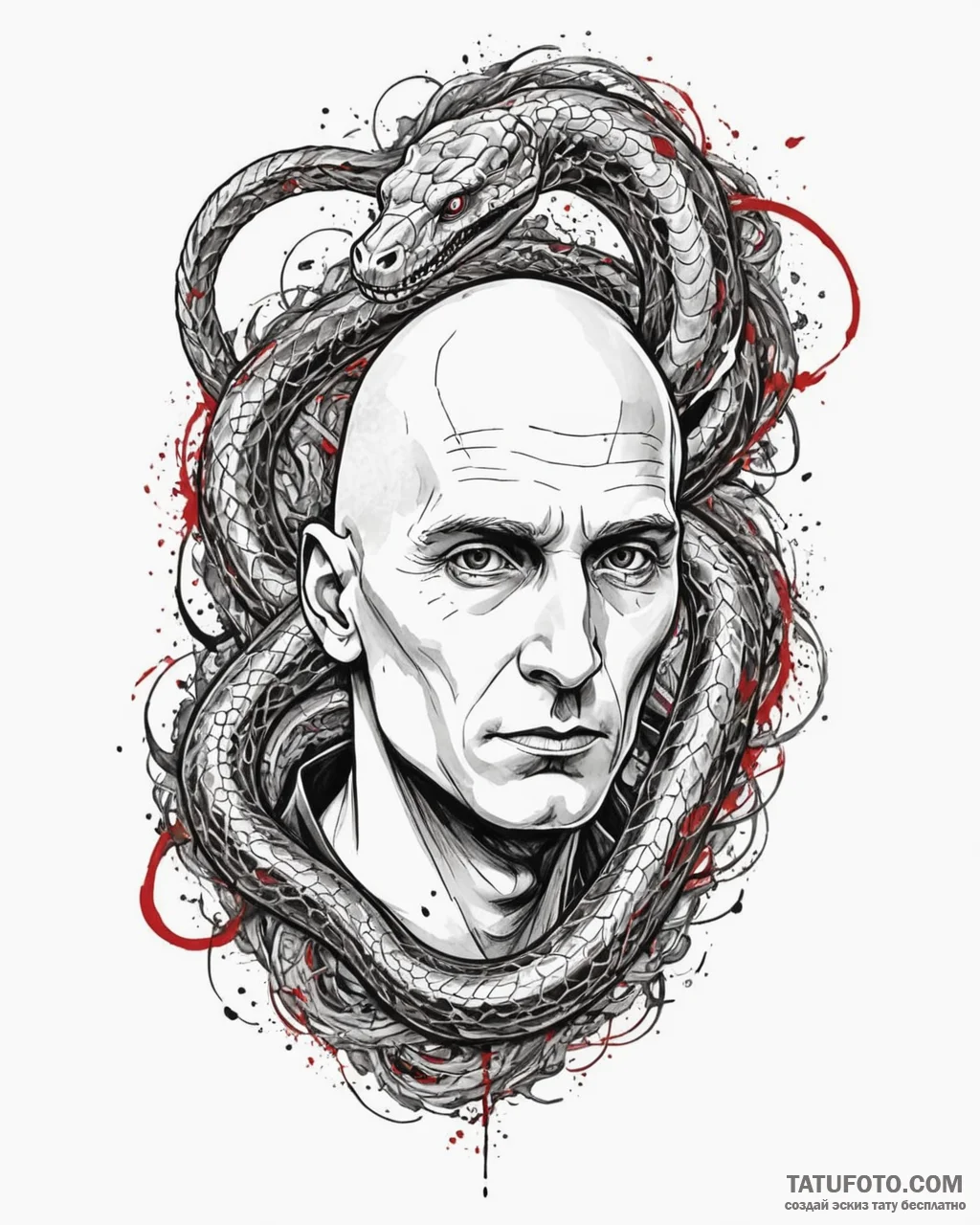 A graphic novel style portrait of lord voldem... - эскиз тату (№1753019894_0, 20.07.2025 13:58) — Tatufoto.com