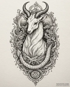Tattoo design a capricorn goat-fish with the... - эскиз тату (№1753021132_0, 20.07.2025 14:18) — Tatufoto.com
