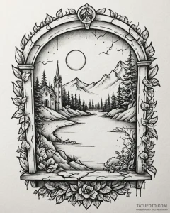 Tattoo sketch a small, stylized window lookin... - эскиз тату (№1753021464_0, 20.07.2025 14:24) — Tatufoto.com