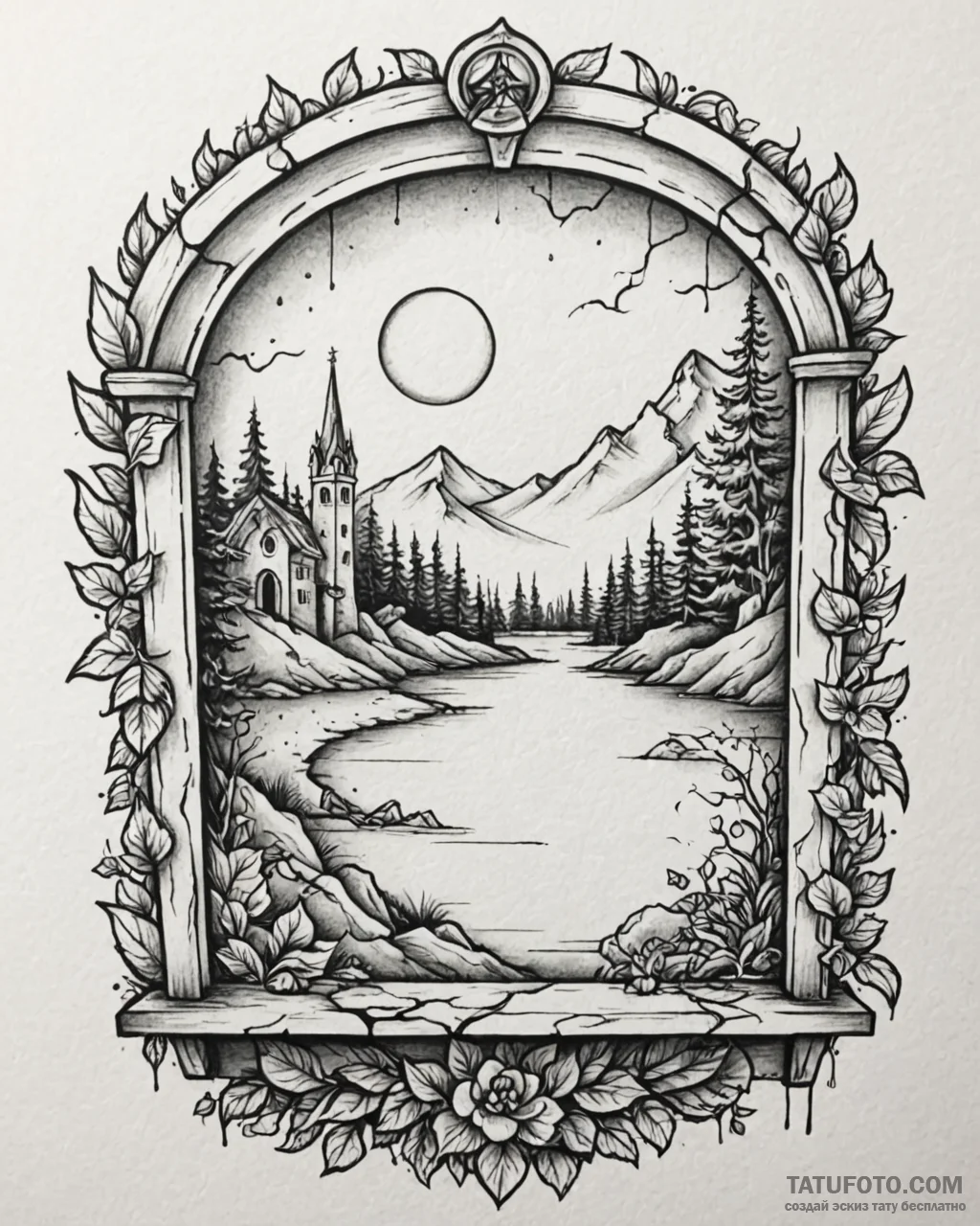 Tattoo sketch a small, stylized window lookin... - эскиз тату (№1753021464_0, 20.07.2025 14:24) — Tatufoto.com