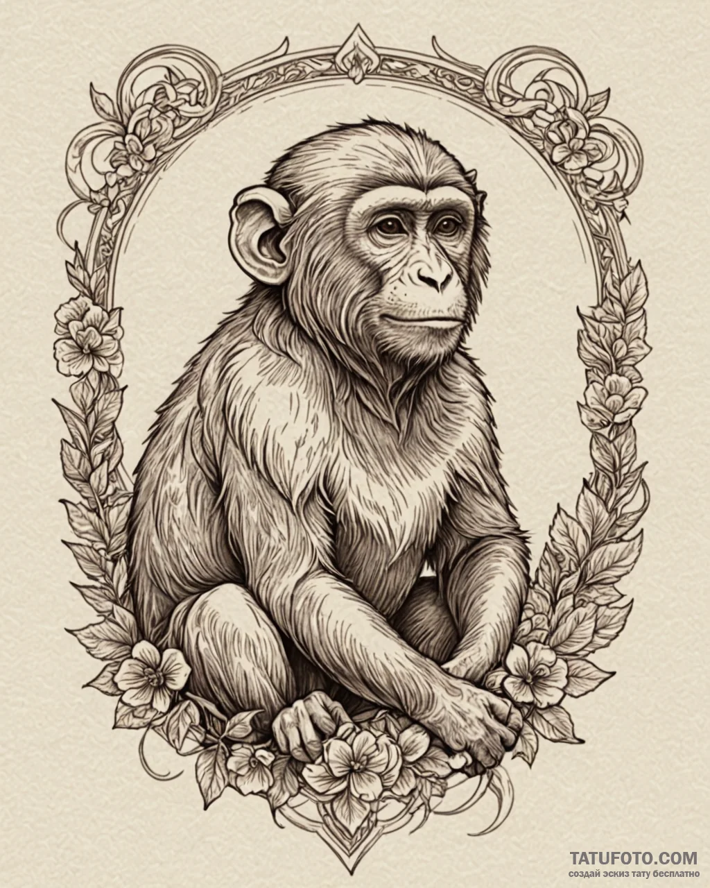 Monkey, tattoo line art, neo traditional tatt... - эскиз тату (№1753021795_0, 20.07.2025 14:29) — Tatufoto.com
