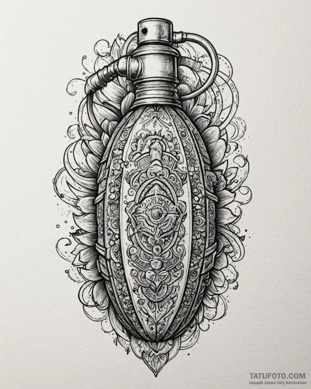 Tattoo sketch a stylized grenade or explosive... - эскиз тату (№1753021878_0, 20.07.2025 14:31) — Tatufoto.com