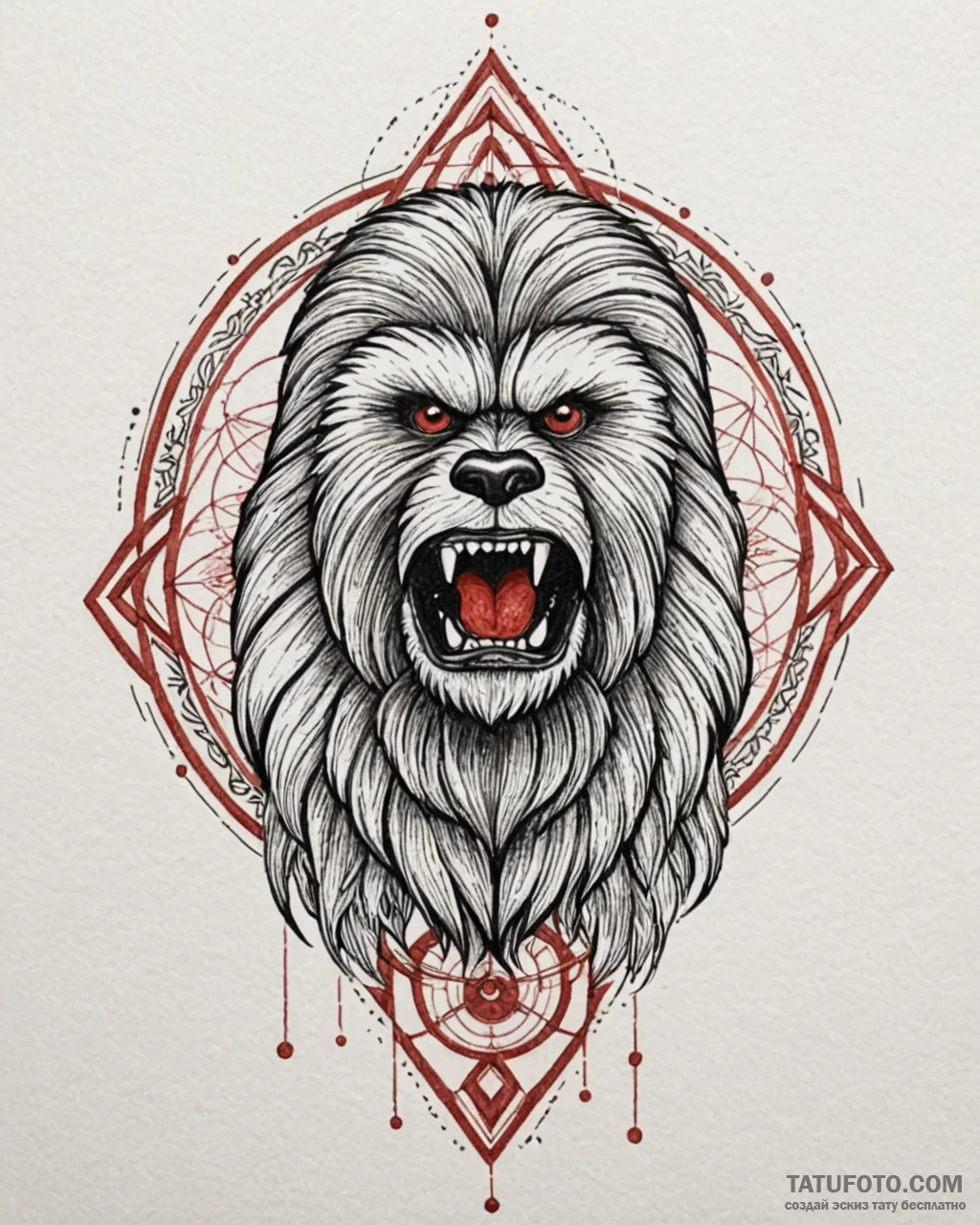 Sketch of chewbacca letting out a mighty roar... - эскиз тату (№1753022460_0, 20.07.2025 14:41) — Tatufoto.com