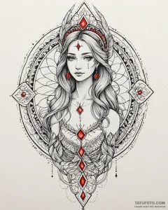 Tattoo design a virgo maiden holding a single... - эскиз тату (№1753022875_0, 20.07.2025 14:47) — Tatufoto.com