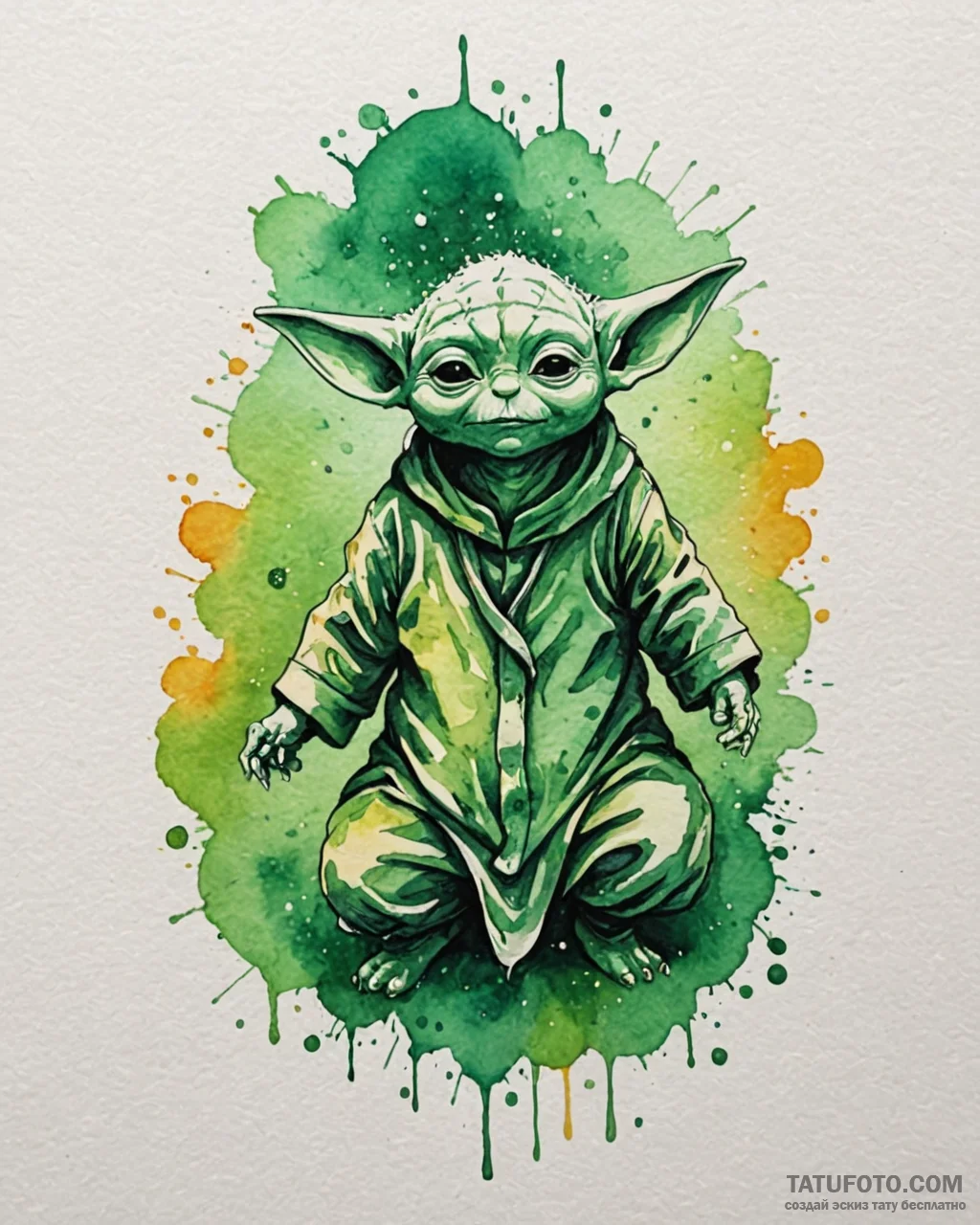 16. watercolor sketch of grogu using the forc... - эскиз тату (№1753022960_0, 20.07.2025 14:49) — Tatufoto.com