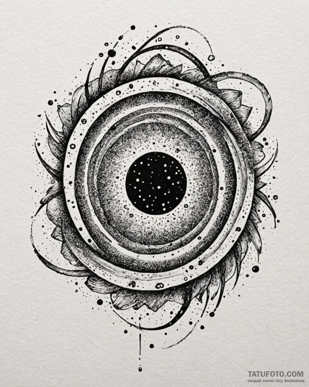 Tattoo design an abstract black hole from whi… — эскиз тату (№1753023210_0, 20.07.2025 14:53) — Tatufoto.com