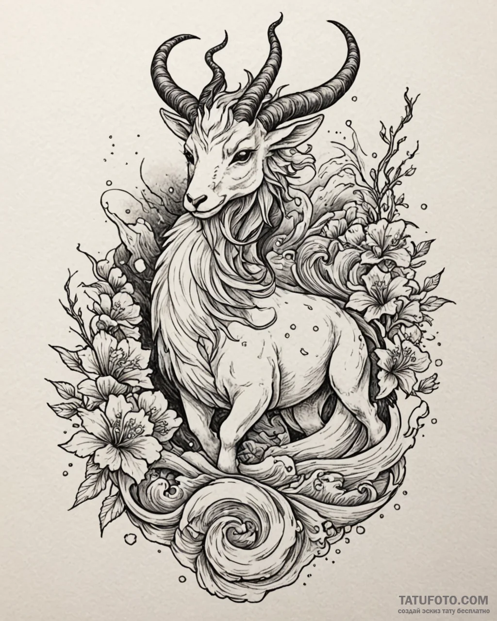 Tattoo design a capricorn goat-fish trying to... - эскиз тату (№1753023375_0, 20.07.2025 14:56) — Tatufoto.com