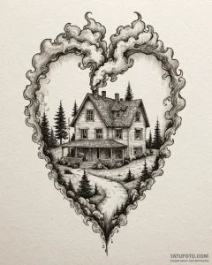 Tattoo sketch a simple house outline with smo... - эскиз тату (№1753023541_0, 20.07.2025 14:59) — Tatufoto.com