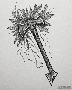 Tattoo sketch: perun's stylized war axe, crac... - эскиз тату (№1753024367_0, 20.07.2025 15:12) — Tatufoto.com